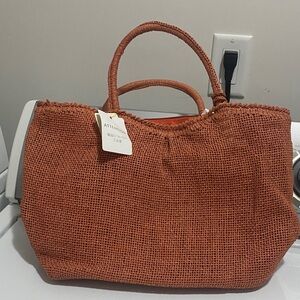 Woven Tote Bag in Terracotta Orange - Casual Women’s Handbag